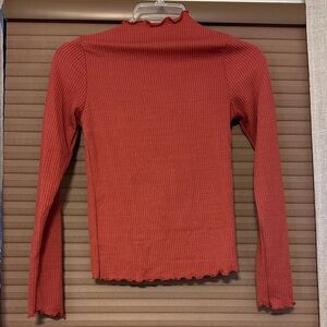 Women's Red Ribbed Turtleneck Top
